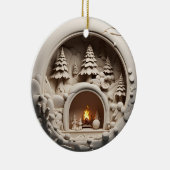 居心地の良いキャビンクリスマス暖炉 セラミックオーナメント (右)