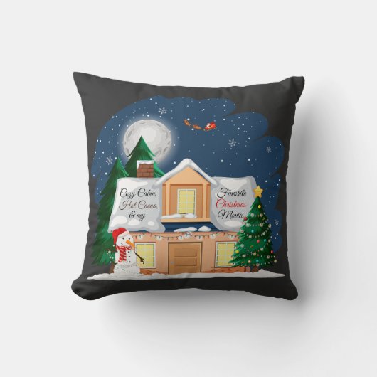居心地の良いキャビン熱いココア&お気に入りのクリスマス映画 クッション (正面)