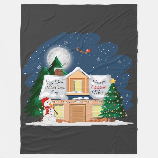 居心地の良いキャビン熱いココア&お気に入りのクリスマス映画 フリースブランケット (正面)