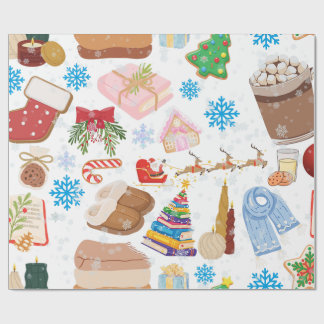 居心地の良いクリスマスのシームレスパターン - かわいいホリデーキャット ラッピングペーパー