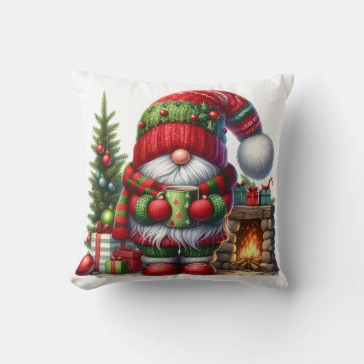 居心地の良いクリスマスのノームアート - 祝祭のホリデー クッション (正面)