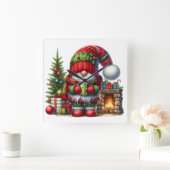 居心地の良いクリスマスのノームアート - 祝祭のホリデー スクエア壁時計 (ホーム)