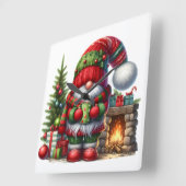 居心地の良いクリスマスのノームアート - 祝祭のホリデー スクエア壁時計 (傾斜)