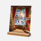居心地の良いクリスマスウィンドウシーン アクリルサイン (傾斜)