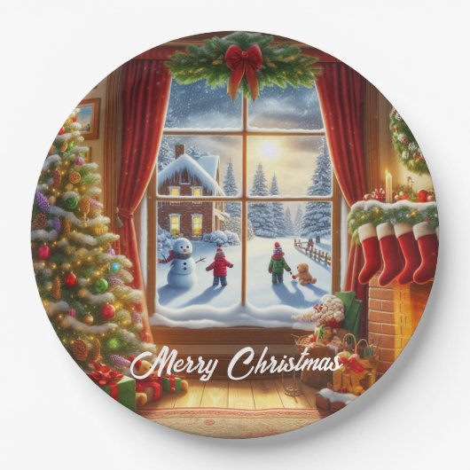居心地の良いクリスマスウィンドウシーン ペーパープレート (正面)