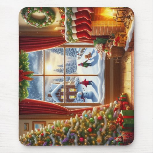 居心地の良いクリスマスウィンドウシーン マウスパッド (正面)