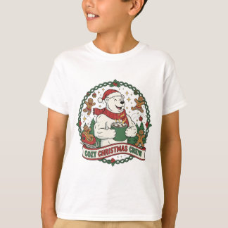 居心地の良いクリスマスクルー 可愛いホッキョクグマとジンジャーブレッド Tシャツ