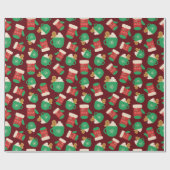 居心地の良いクリスマスグローブ&ジンジャーブレッドラテダークレッド ラッピングペーパー (フラット)