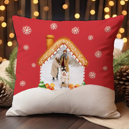 居心地の良いクリスマスジンジャーブレッドハウスフォトホリデー クッション