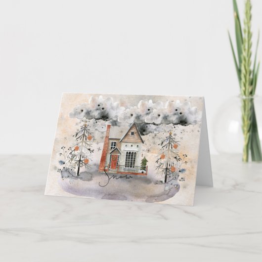 居心地の良いクリスマススノーホームグリーティングカード シーズンカード (正面)