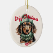 居心地の良いクリスマスダックスシュント：水色 セラミックオーナメント (右)