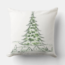 居心地の良いクリスマスツリーと家の冬の緑の白 クッション