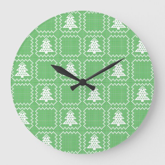 居心地の良いクリスマスツリーの醜いセーター市松模様にパターン ラージ壁時計 (正面)