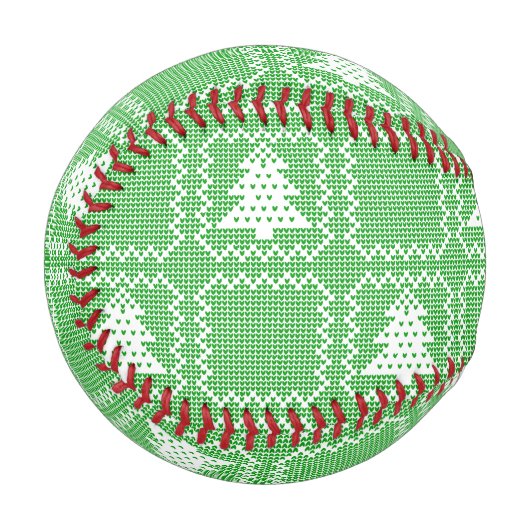 居心地の良いクリスマスツリーの醜いセーター市松模様にパターン 野球ボール (正面左)