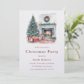 居心地の良いクリスマスツリー&暖炉クリスマスパーティー 招待状 (スタンド正面)