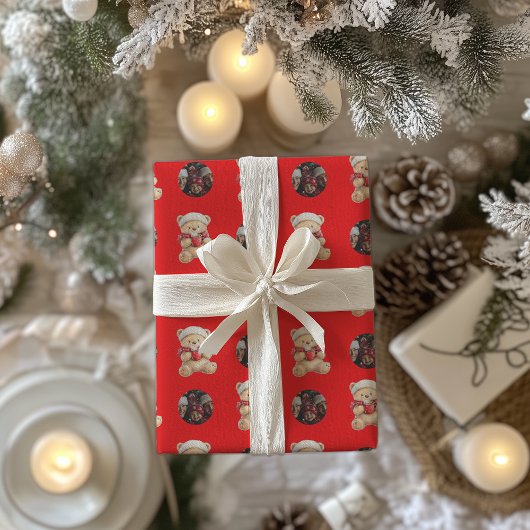 居心地の良いクリスマステディベアカスタムの写真 ラッピングペーパー
