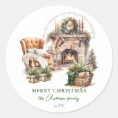 居心地の良いクリスマスパーソナライズされた暖炉 ラウンドシール (正面)