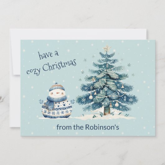 居心地の良いクリスマスファミリー雪だるまを持つ シーズンカード (正面)