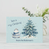 居心地の良いクリスマスファミリー雪だるまを持つ シーズンカード (スタンド正面)