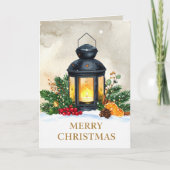 居心地の良いクリスマスランタンのメリークリスマスホリデー カード (正面)