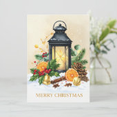 居心地の良いクリスマスランタンのメリークリスマス休日 シーズンカード (スタンド正面)