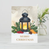 居心地の良いクリスマスランタンのメリークリスマス休日 シーズンカード (スタンド正面)