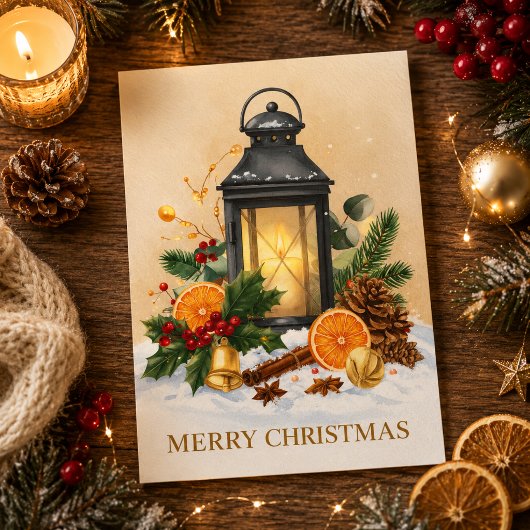 居心地の良いクリスマスランタンのメリークリスマス休日 シーズンカード