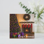 居心地の良いクリスマスリビングルームフラットカード シーズンカード (スタンド正面)