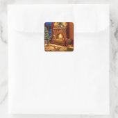 居心地の良いクリスマスリビングルーム スクエアシール (バッグ)