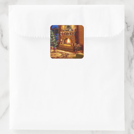 居心地の良いクリスマスリビングルーム スクエアシール (バッグ)