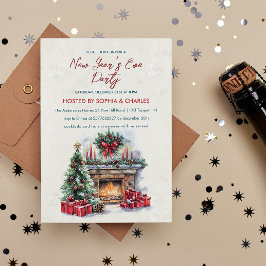 居心地の良いクリスマス暖炉の大晦日パーティー 招待状