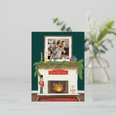 居心地の良いクリスマス暖炉イラストレーションと写真 箔シーズンポストカード (立ち正面)