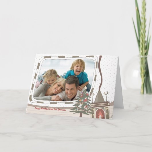 居心地の良いクリスマス暖炉フォトグリーティングカード シーズンカード (正面)