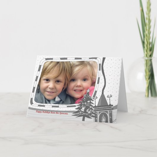 居心地の良いクリスマス暖炉フォトグリーティングカード シーズンカード (正面)