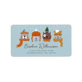 居心地の良いクリスマス猫に青い住所 ラベル
