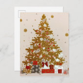 居心地の良いクリスマス金ゴールドキラキラしたツリープレゼント 案内ポストカード (正面/裏面)