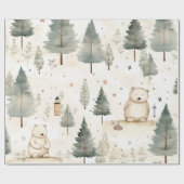 居心地の良いクリスマス：ベージュとホワイトウォーターのカラーベア ラッピングペーパー (フラット)