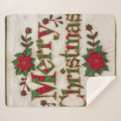 居心地の良いクリスマス：刺繍フリース毛布 シェルパブランケット (正面(横))