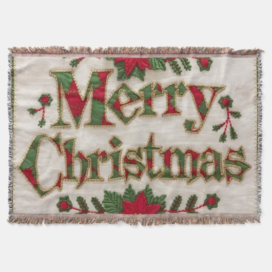 居心地の良いクリスマス：刺繍フリース毛布 スローブランケット (正面)