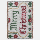居心地の良いクリスマス：刺繍フリース毛布 スローブランケット (正面縦)