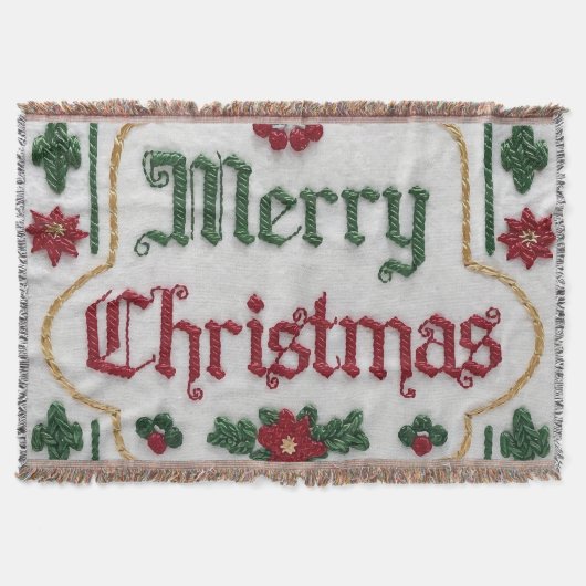居心地の良いクリスマス：刺繍フリース毛布 スローブランケット (正面)