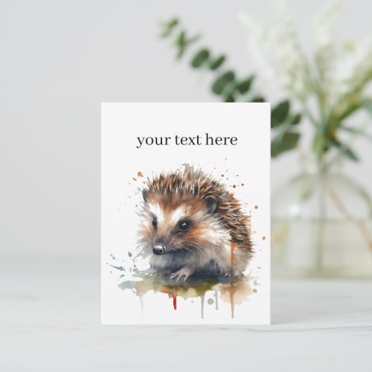 居心地の良いクリッター:ハリネズミの水色カスタム、 ポストカード (スタンド正面)