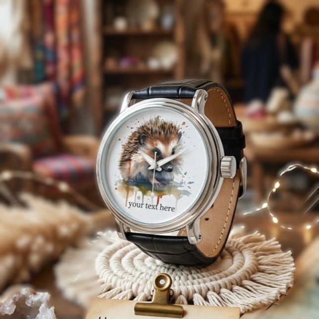 居心地の良いクリッター：ハリネズミの水色カスタム、 腕時計 (クリエイターアップロード済み)