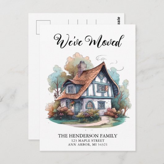居心地の良いコテージ新しいホームムービングアナウンスメントハガキ ポストカード (正面/裏面)