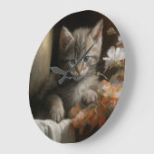 居心地の良いコーナー虎猫子猫 ラージ壁時計 (傾斜)