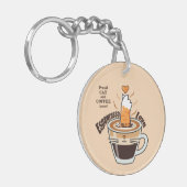 居心地の良いコーヒーと面白い猫のテーマのカスタムラスティック キーホルダー (正面左)