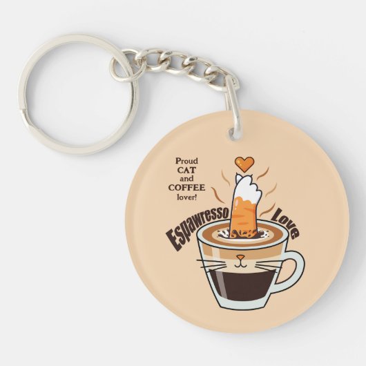 居心地の良いコーヒーと面白い猫のテーマのカスタムラスティック キーホルダー (正面)