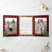 居心地の良いシックなレッドプレイド金ゴールドクリスマスフォトカード 三つ折り招待状 (内部)