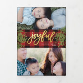 居心地の良いシックなレッドプレイド金ゴールドクリスマスフォトカード 三つ折り招待状 (カバー)