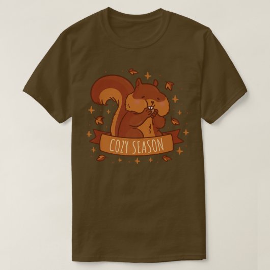 居心地の良いシーズンキュートなリスと秋紅葉 Tシャツ (デザイン正面)